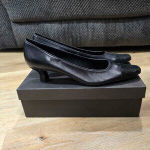 Mezzo by Vaneli Rickie Black Snake Toe Kitten Heel Pumps Womens 8.5S